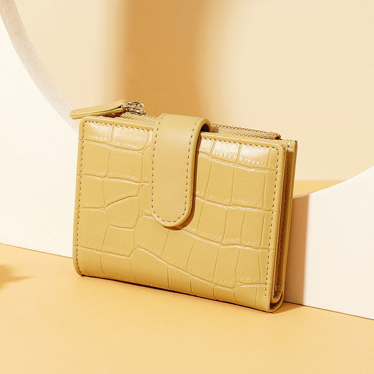 Simple Retro Solid Color Zipper Clasp Mini Short Wallet